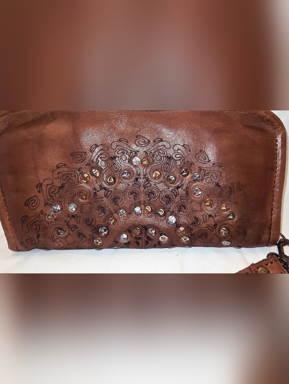 Platania Genuine Leather Embellished Wristlet
